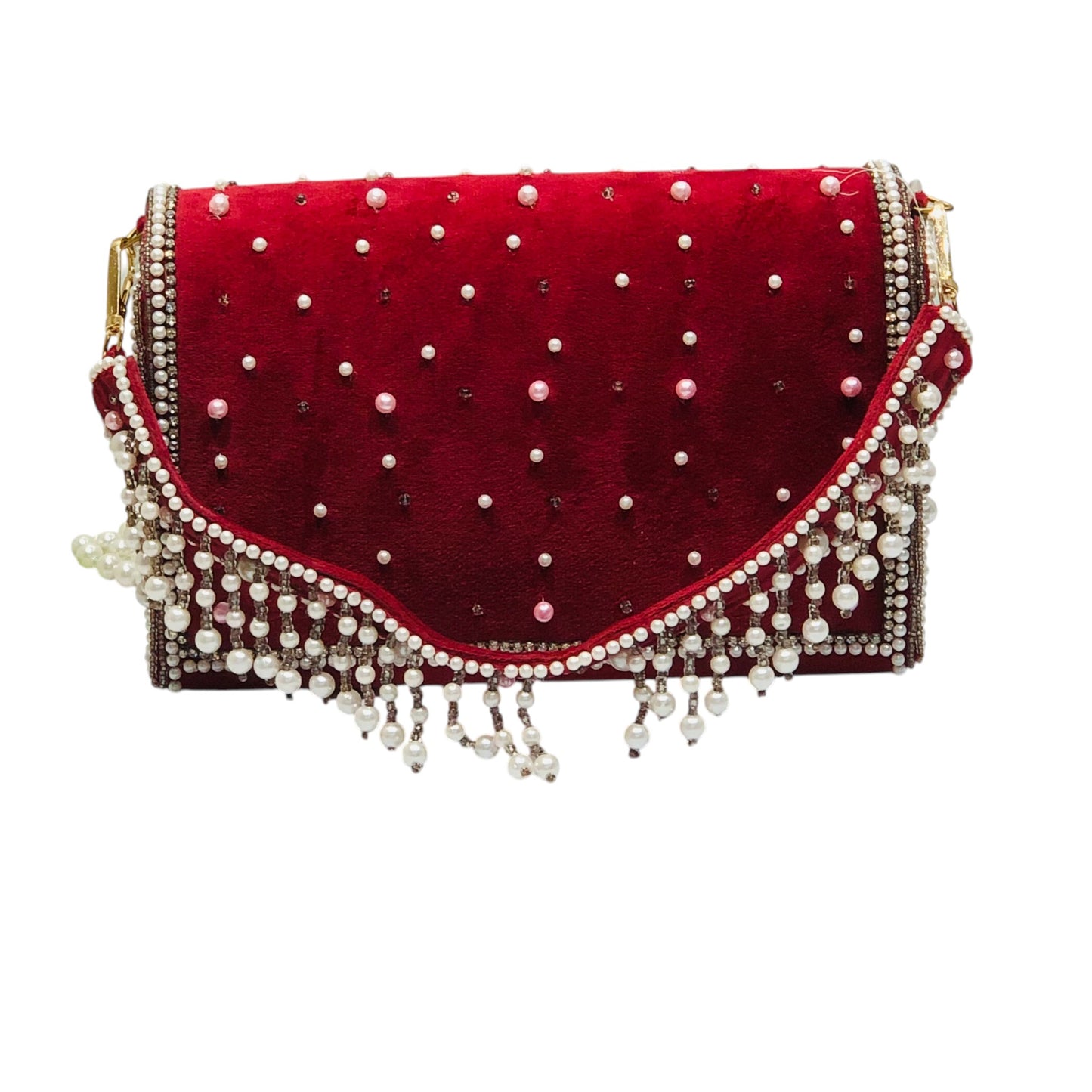 Home Pearl Luxury Handcrafted Bridal Clutch – Pearl Crystal Embellished Velvet Purse