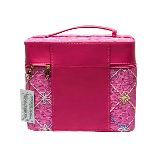 Home Pearl Pink Embroidered Vanity Box with Handle – Stylish Spacious Organizer