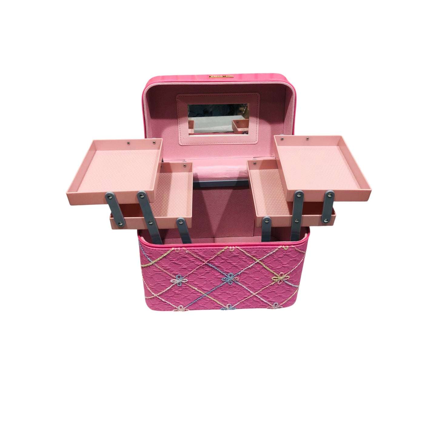 Home Pearl Pink Embroidered Vanity Box with Handle – Stylish Spacious Organizer