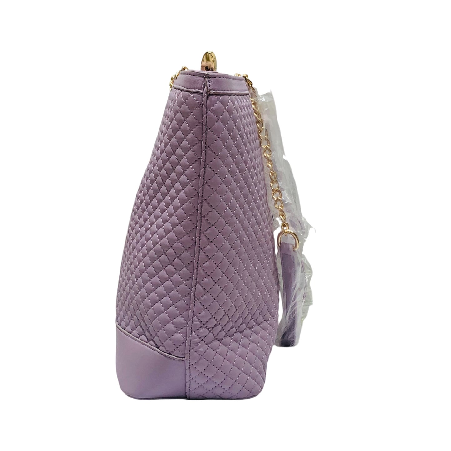 Home Pearl Quilted Lilac Tote Bag with Gold Chain Handles – Elegant Spacious