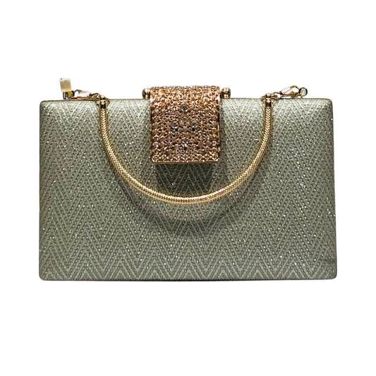 Home Pearl Elegant Green Chevron Bridal Clutch with Gold Chain – Luxe Evening Bag