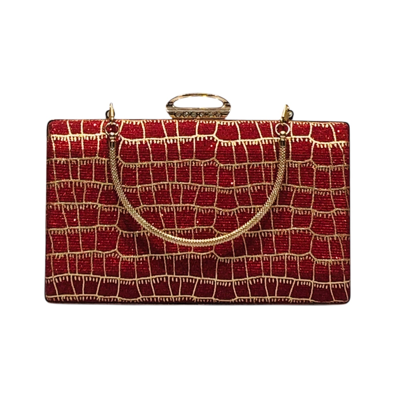Home Pearl Red Gold Embroidered Bridal Clutch – Regal Elegance for Weddings