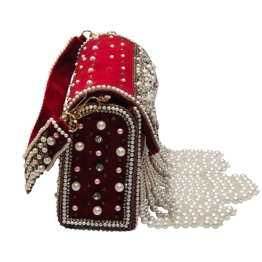Home Pearl Luxury Handcrafted Bridal Clutch – Pearl Crystal Embellished Velvet Purse