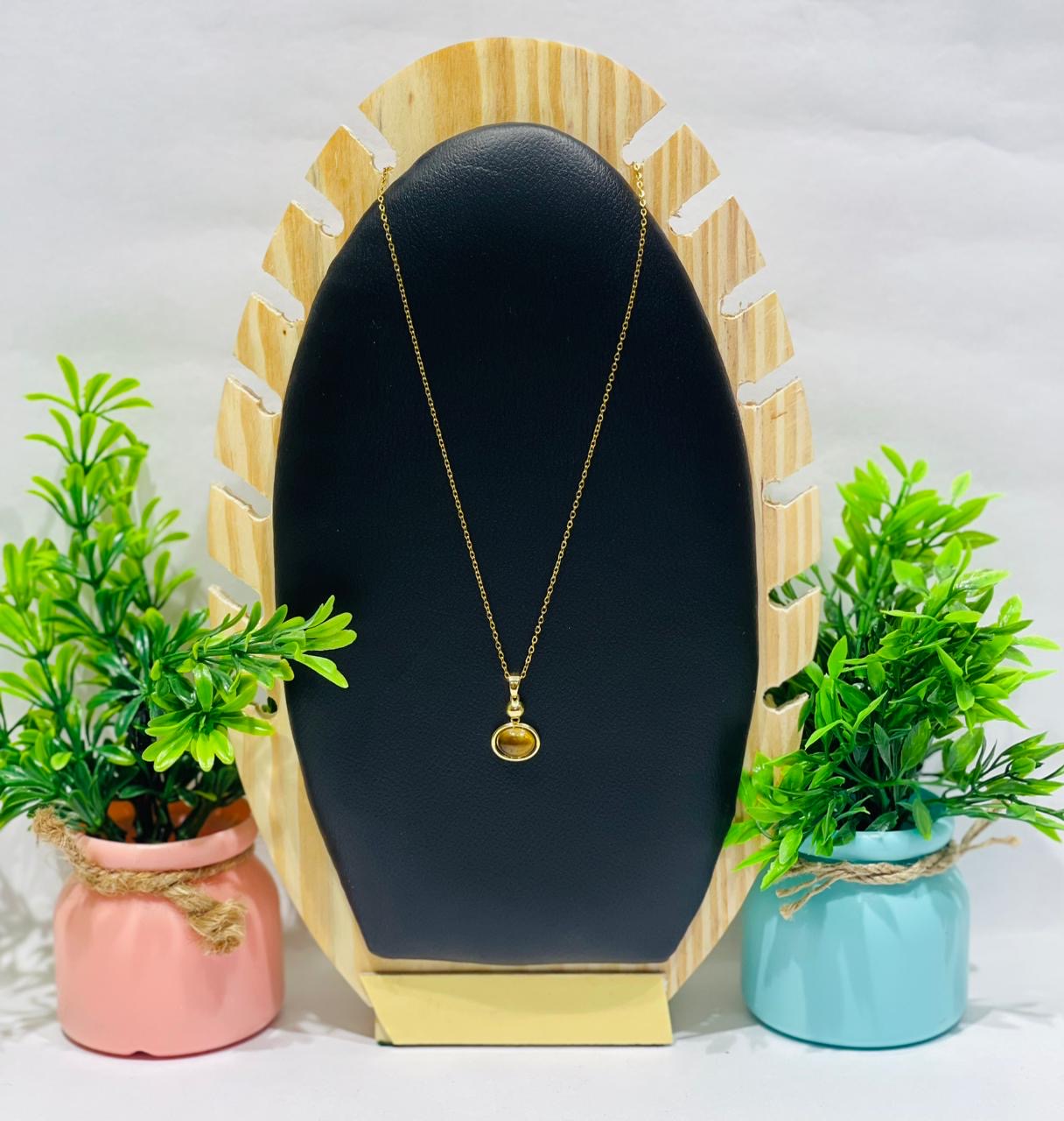 Home Pearl Golden Tiger Eye Stone Pendant Necklace-Anti Tarnish Gold Finish