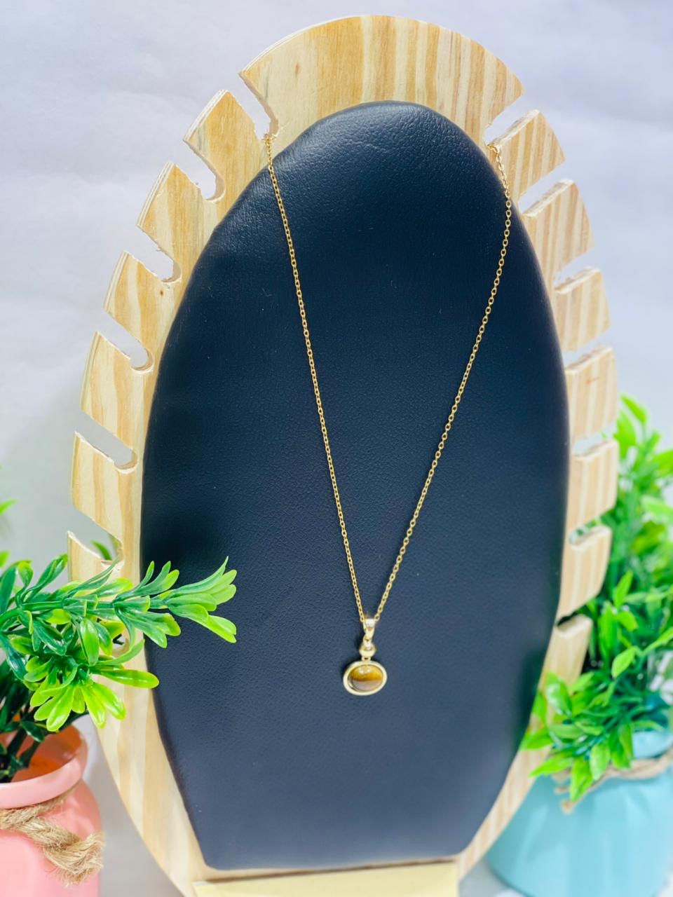 Home Pearl Golden Tiger Eye Stone Pendant Necklace-Anti Tarnish Gold Finish