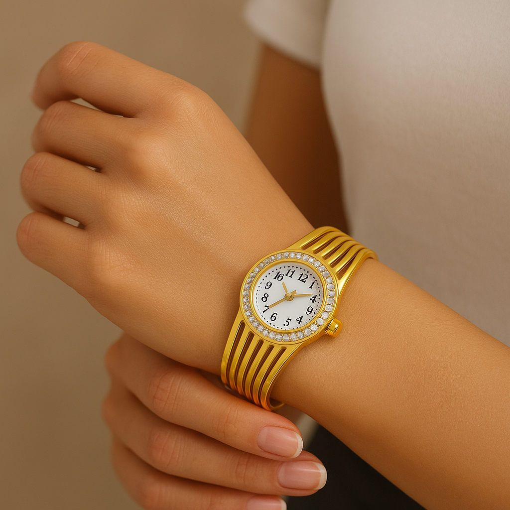 Home Pearl Elegant Golden Cage-Design Bracelet Watch for Women-Anti Tarnish Gold Finish