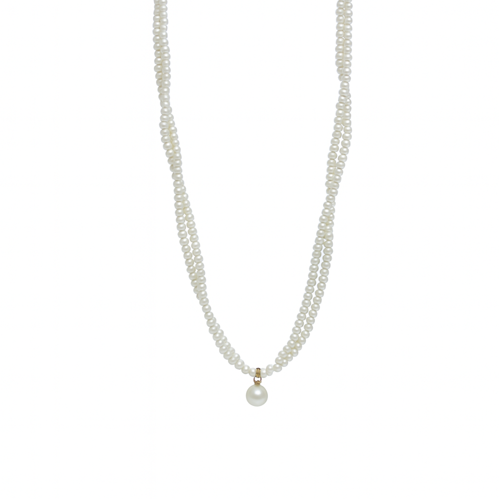 Home Pearl Classic Layered Pearl Bead Necklace with Drop Pendant-Anti Tarnish Gold Finish