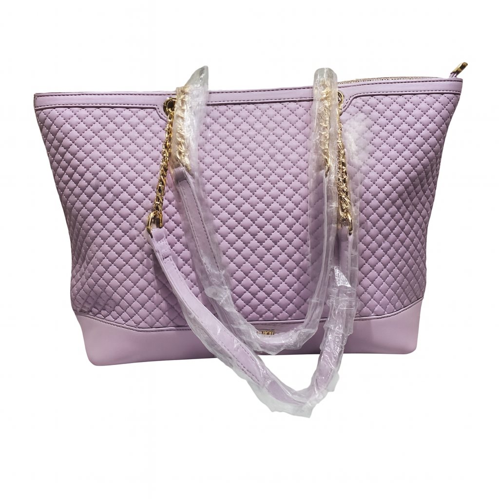 Home Pearl Quilted Lilac Tote Bag with Gold Chain Handles – Elegant Spacious