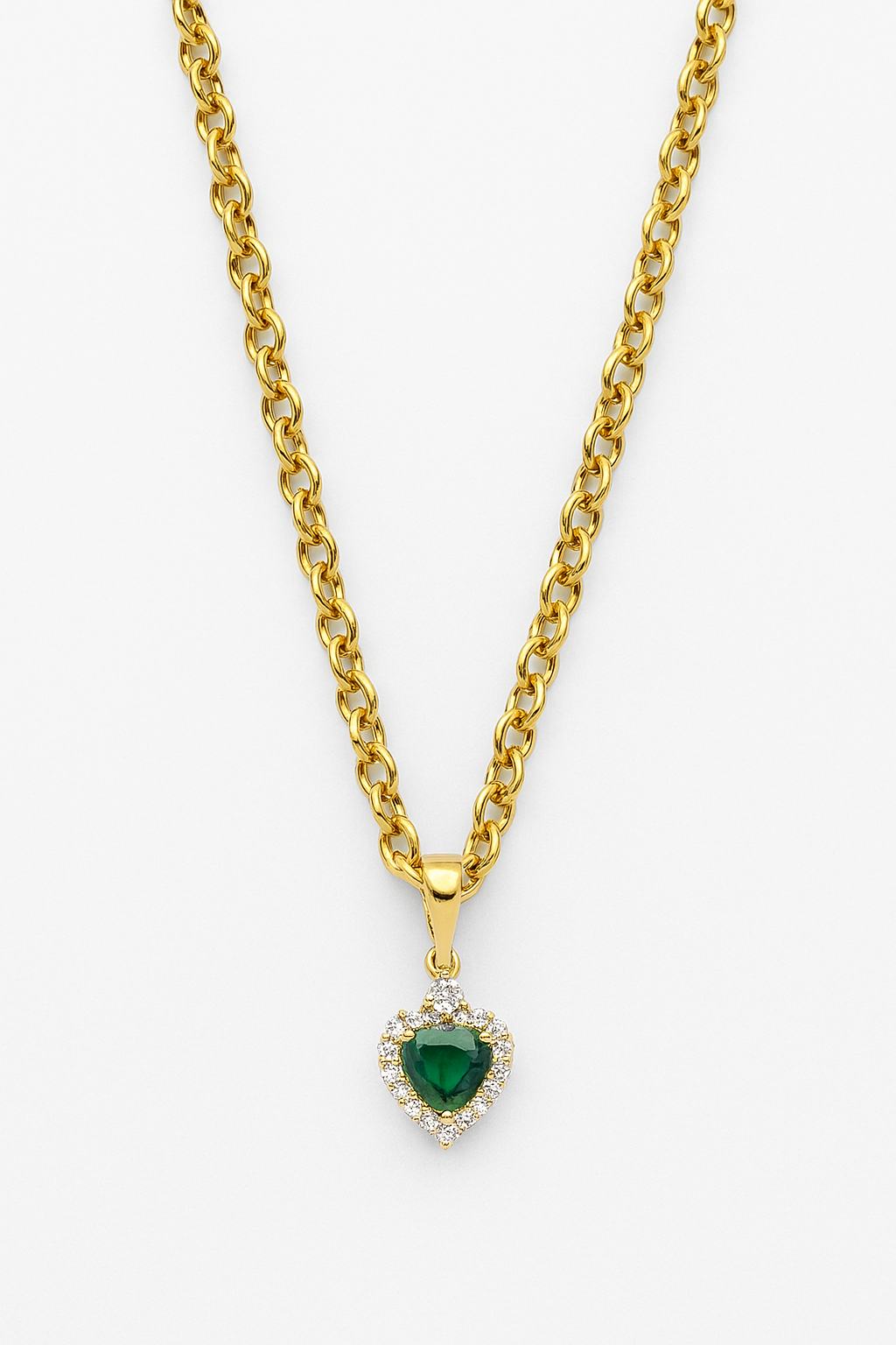 Home Pearl Heart-Shaped Emerald Pendant Necklace -Anti Tarnish Gold finish