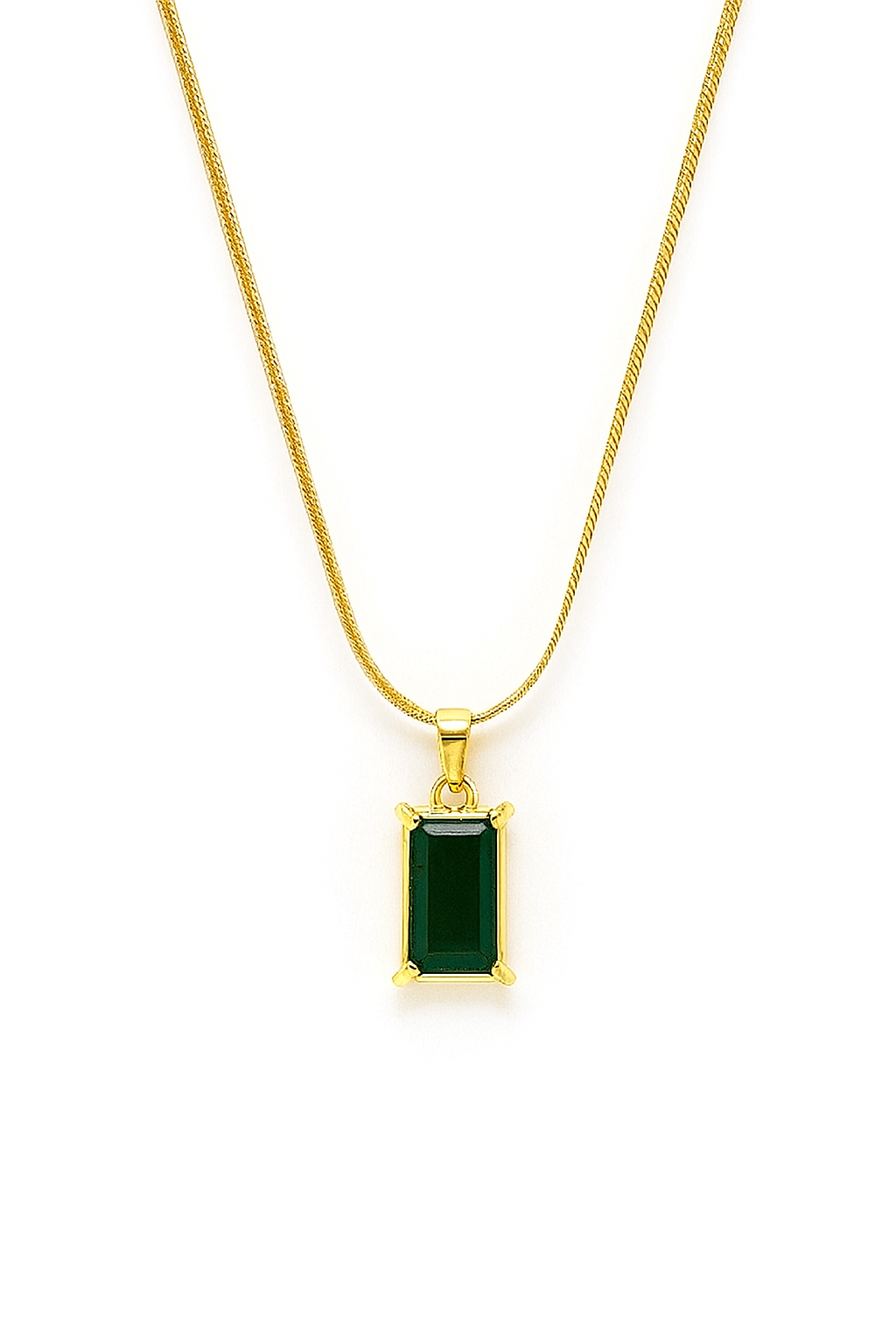 Home Pearl Elegant Anti Tarnish Gold Finish Plated Necklace with Emerald Green Pendant