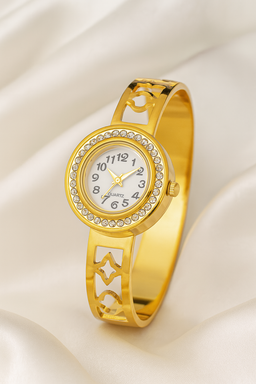 Home Pearl Minimal Gold Cutout Bracelet Watch for Women-Anti Tarnish Gold finish