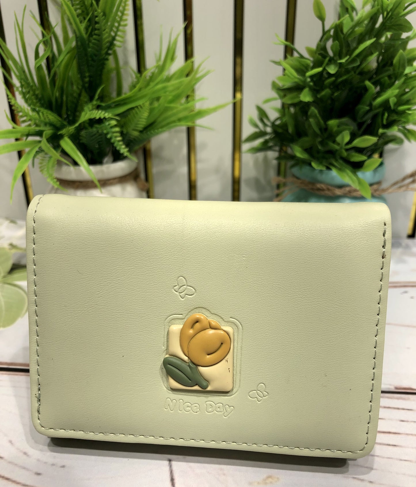 Home Pearl Pastel Green “Nice Day” Women’s Wallet – Floral Embossed Mini Wallet