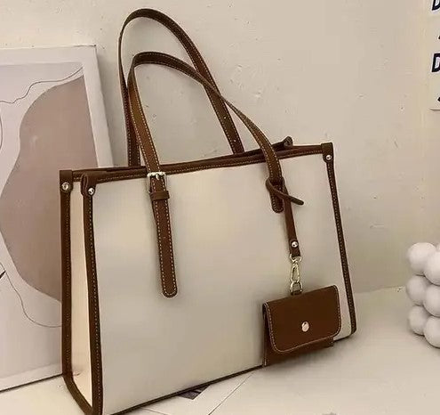 HOME PEARL Elegant Two-Tone Tote Bag with Mini Pouch – Classy & Functional for girl and women
