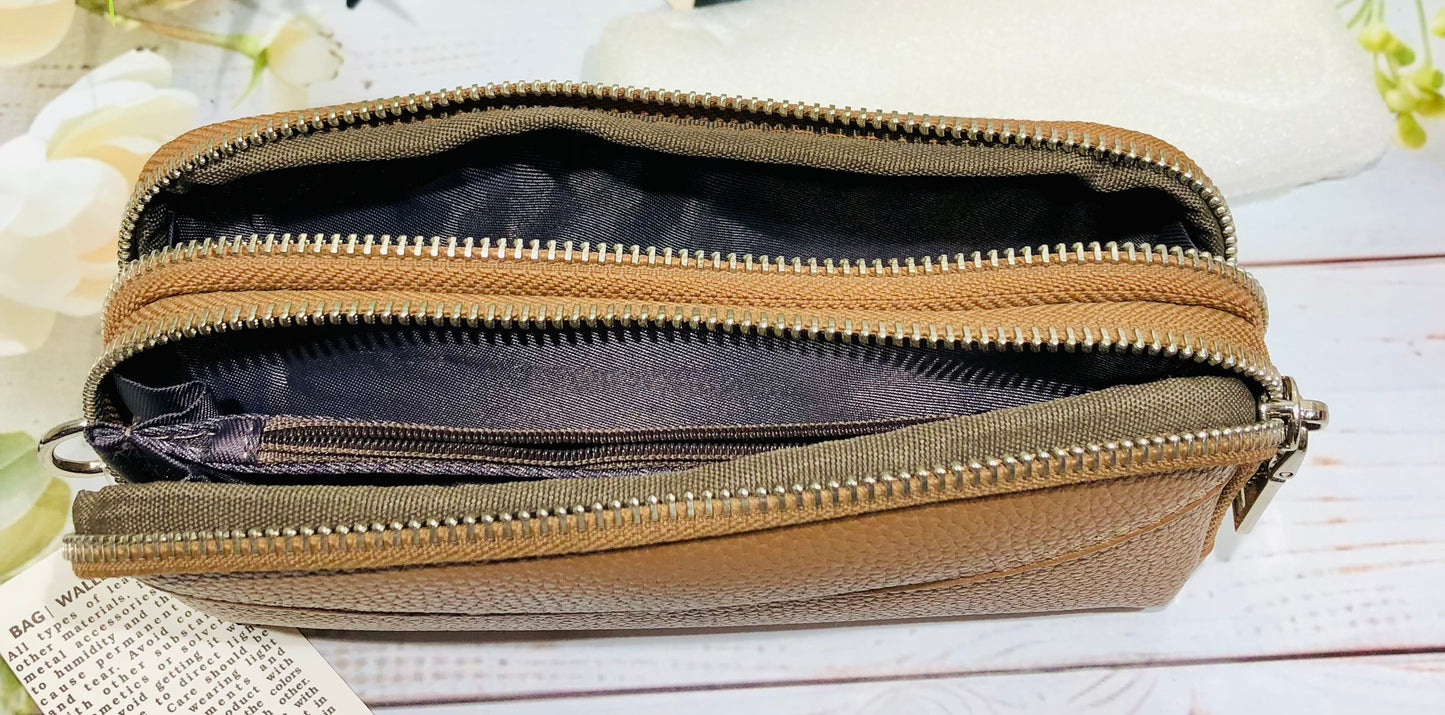 Home Pearl Elegant PU Leather Sling Wallet for Women – Coffee Brown