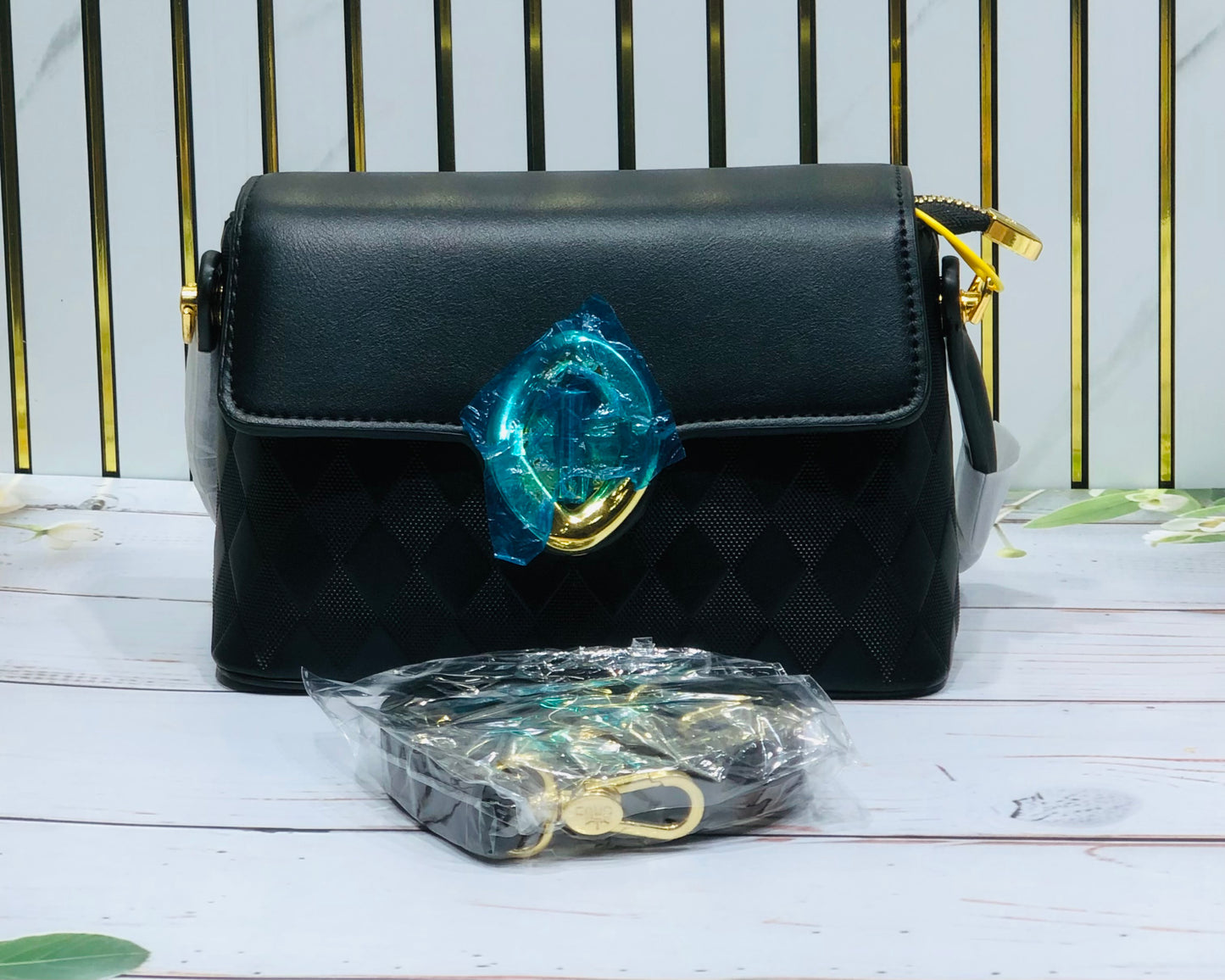 Home Pearl Elegant Sling Bag with Gold-Tone Clasp