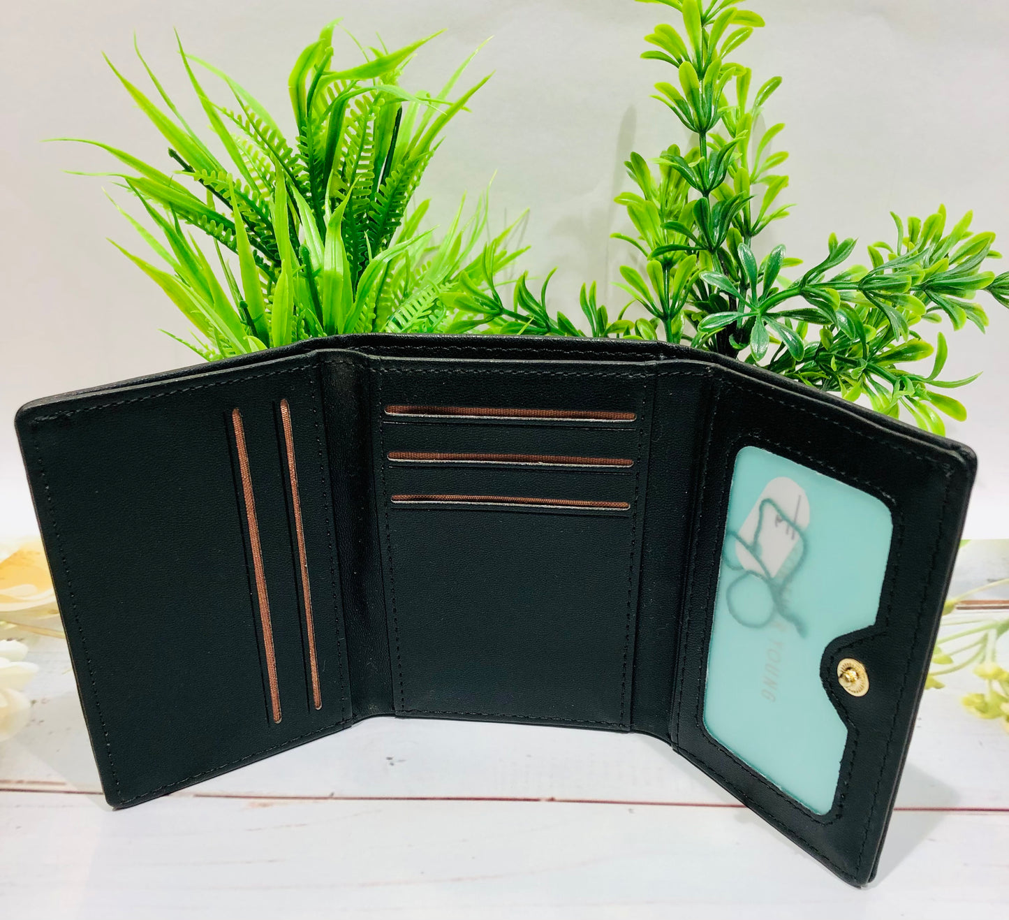 Home Pearl Elegant Black Floral Wallet – PU Leather Women’s Bi-Fold Wallet