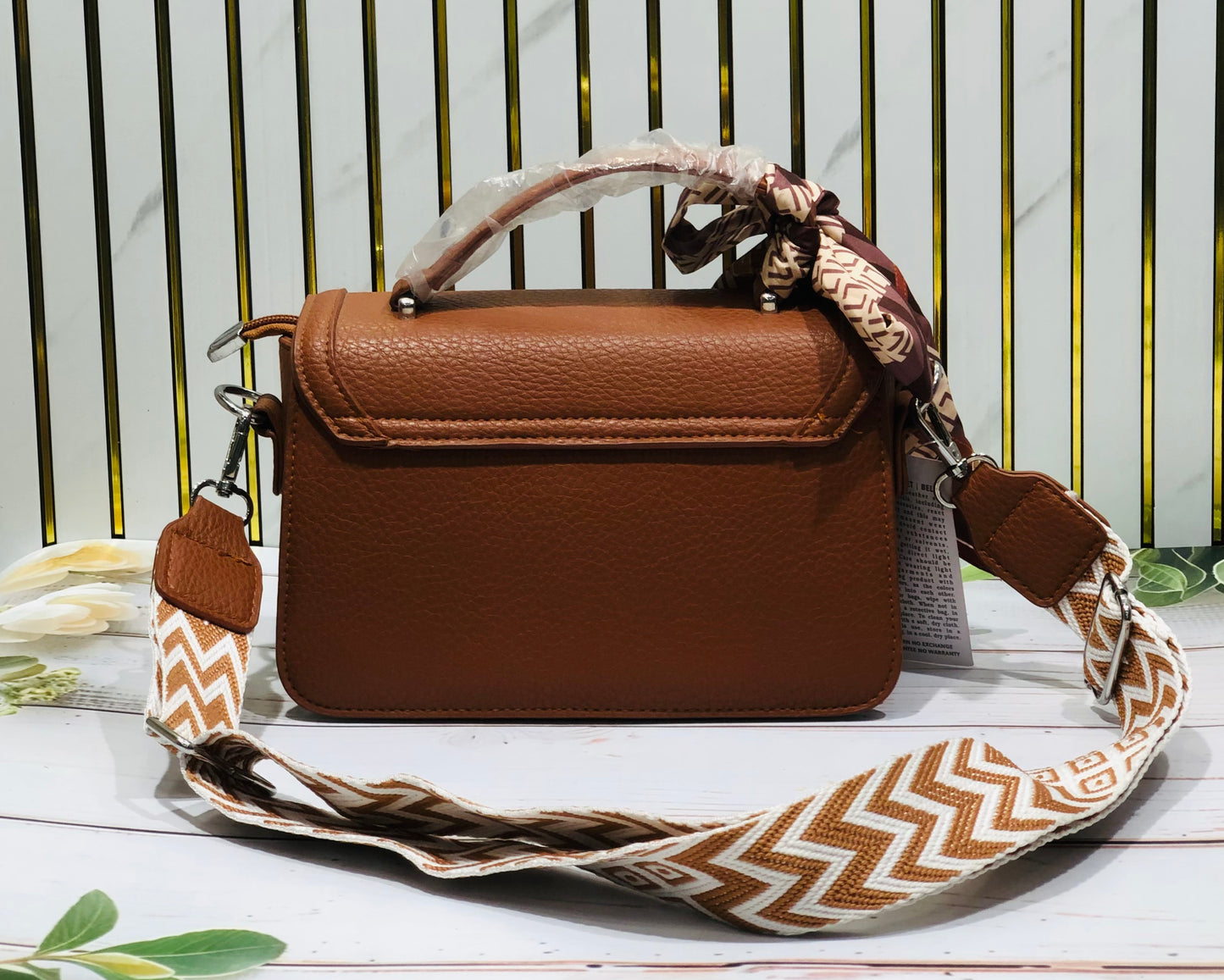 Home Pearl Pu Leather Sling Bag with Printed Scarf – Classy, Compact Stylish
