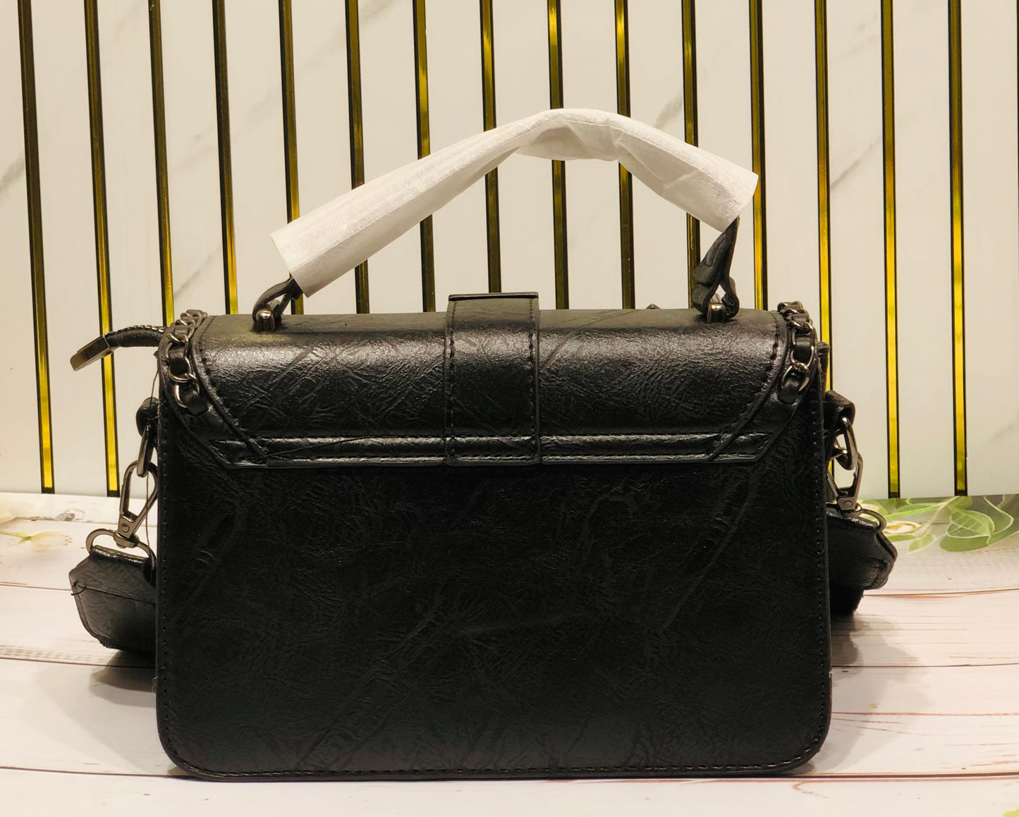 Home Pearl Luxury Sling Bag with Gold Emblem Accents