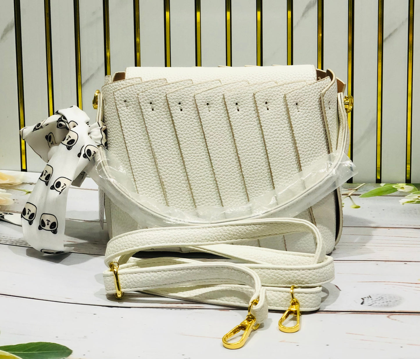 Home Pearl Sling Bag with Printed Scarf – Chic & Versatile