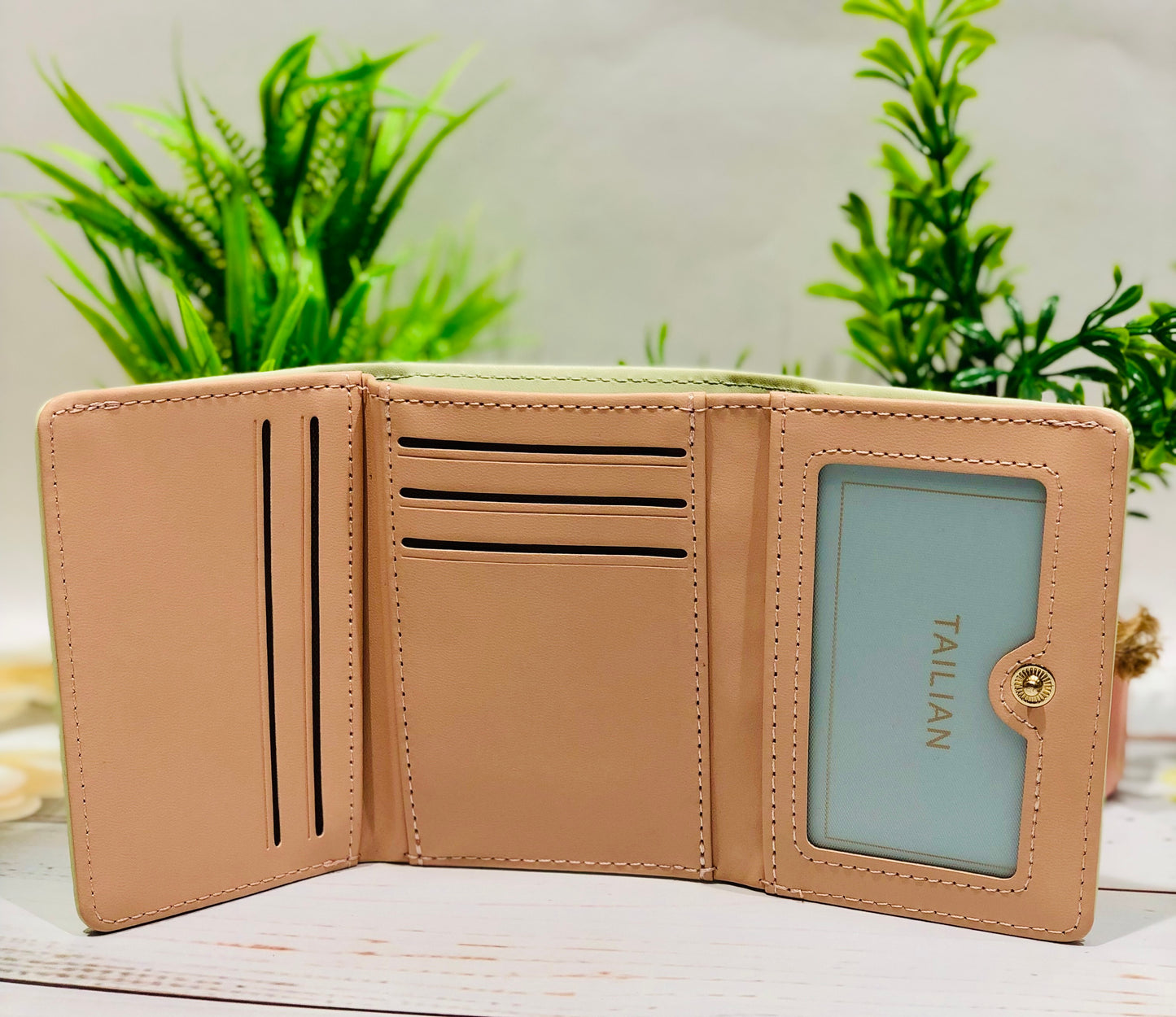 Home Pearl Pastel Green “Nice Day” Women’s Wallet – Floral Embossed Mini Wallet