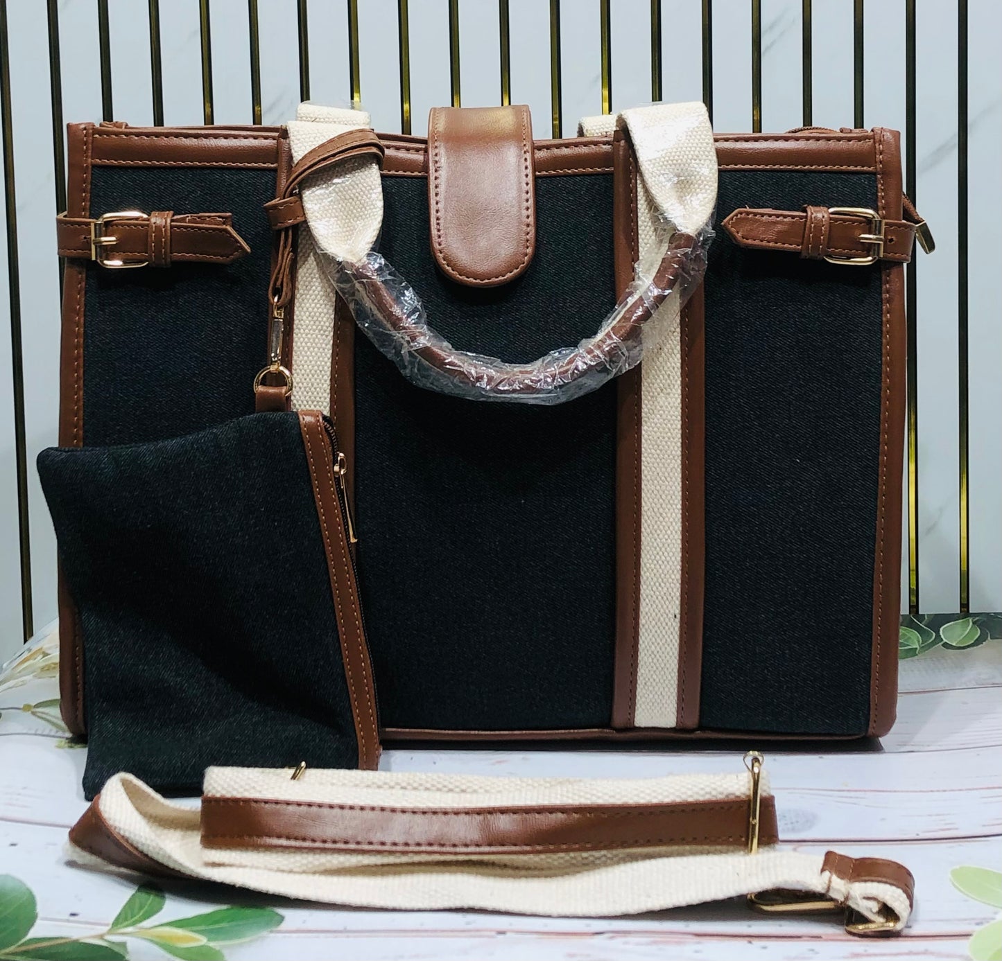 Home Pearl Classic Contrast Panel Tote Bag