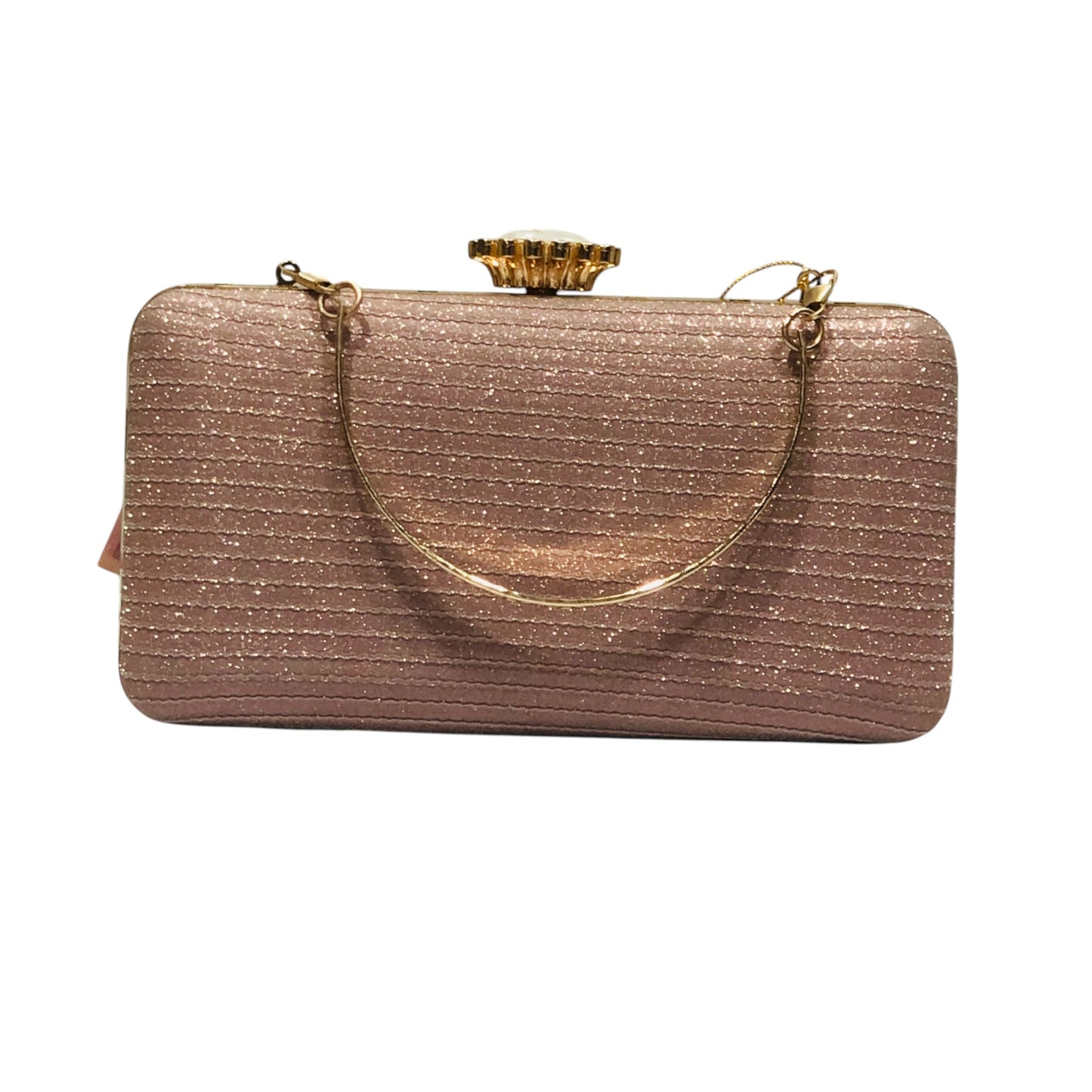 Home Pearl Rose Gold Bridal Clutch with Pearl Clasp – Luxe Glitter Party Purse