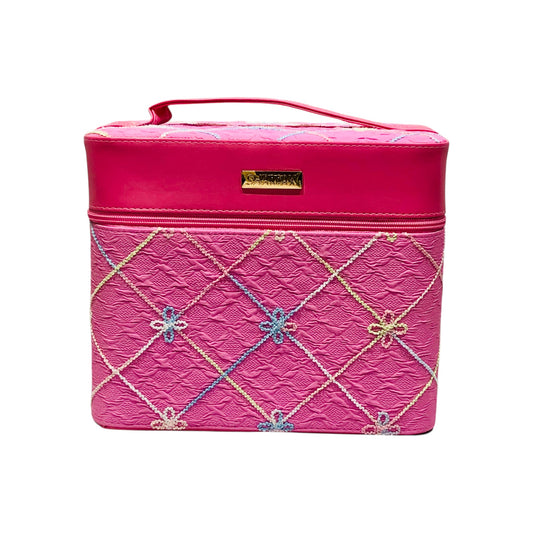 Home Pearl Pink Embroidered Vanity Box with Handle – Stylish  Spacious Organizer