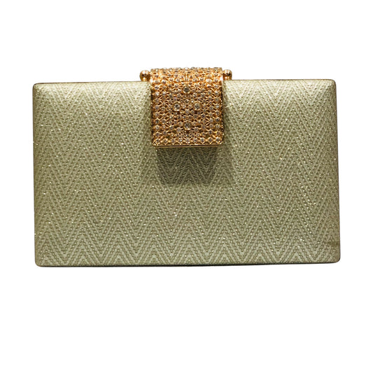 Home Pearl Elegant Green Chevron Bridal Clutch with Gold Chain – Luxe Evening Bag