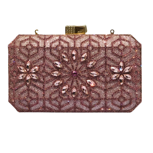Home Pearl Pink Crystal Embellished Bridal Clutch – Glamorous Wedding Statement