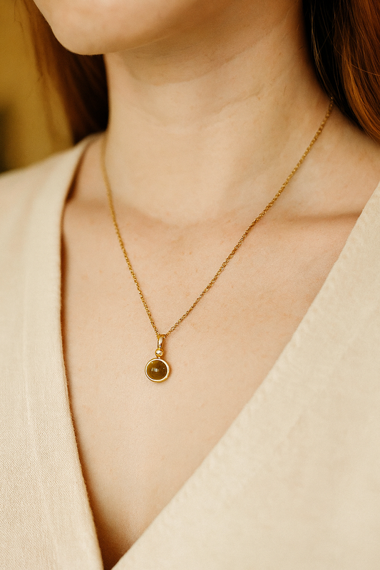 Home Pearl Golden Tiger Eye Stone Pendant Necklace-Anti Tarnish Gold Finish