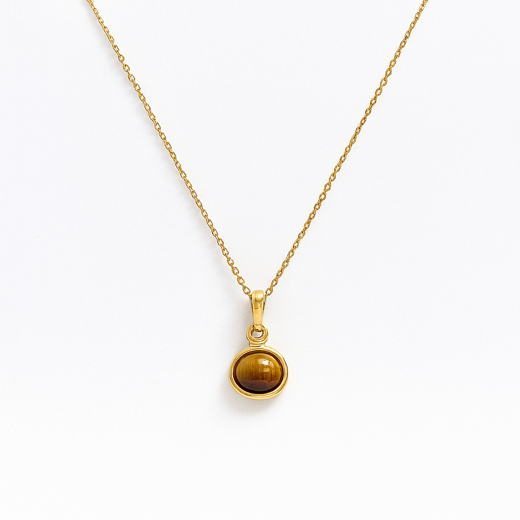Home Pearl Golden Tiger Eye Stone Pendant Necklace-Anti Tarnish Gold Finish