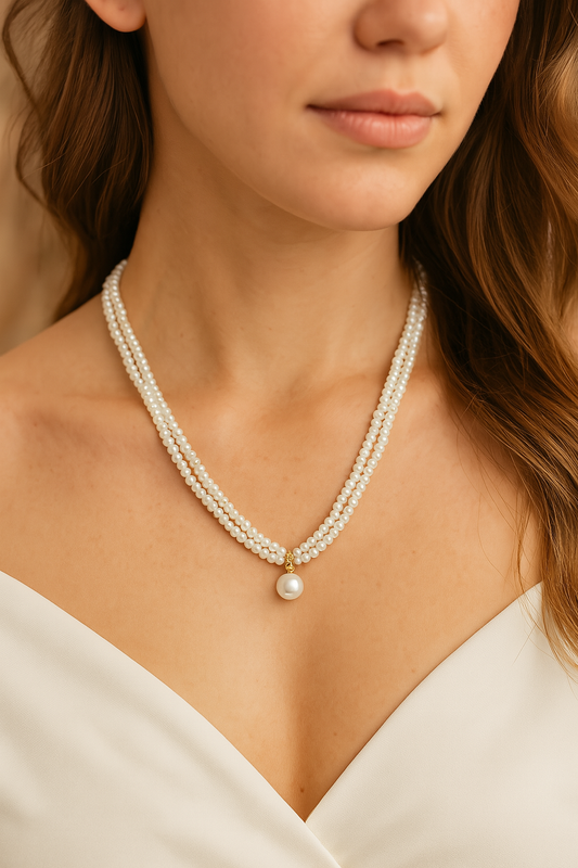 Home Pearl Classic Layered Pearl Bead Necklace with Drop Pendant-Anti Tarnish Gold Finish
