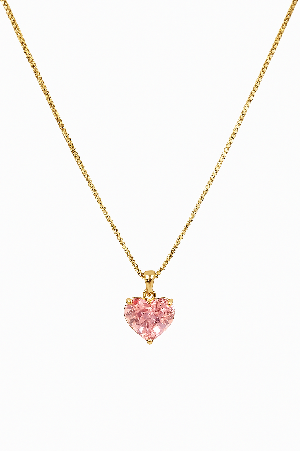 Home Pearl Gold Chain Necklace with Pink Heart Crystal Pendant-Anti Tarnish Gold Finish