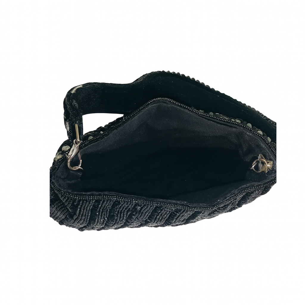 Home Pearl Black Beaded Fringe Bridal Potli Bag – Elegant Evening Purse