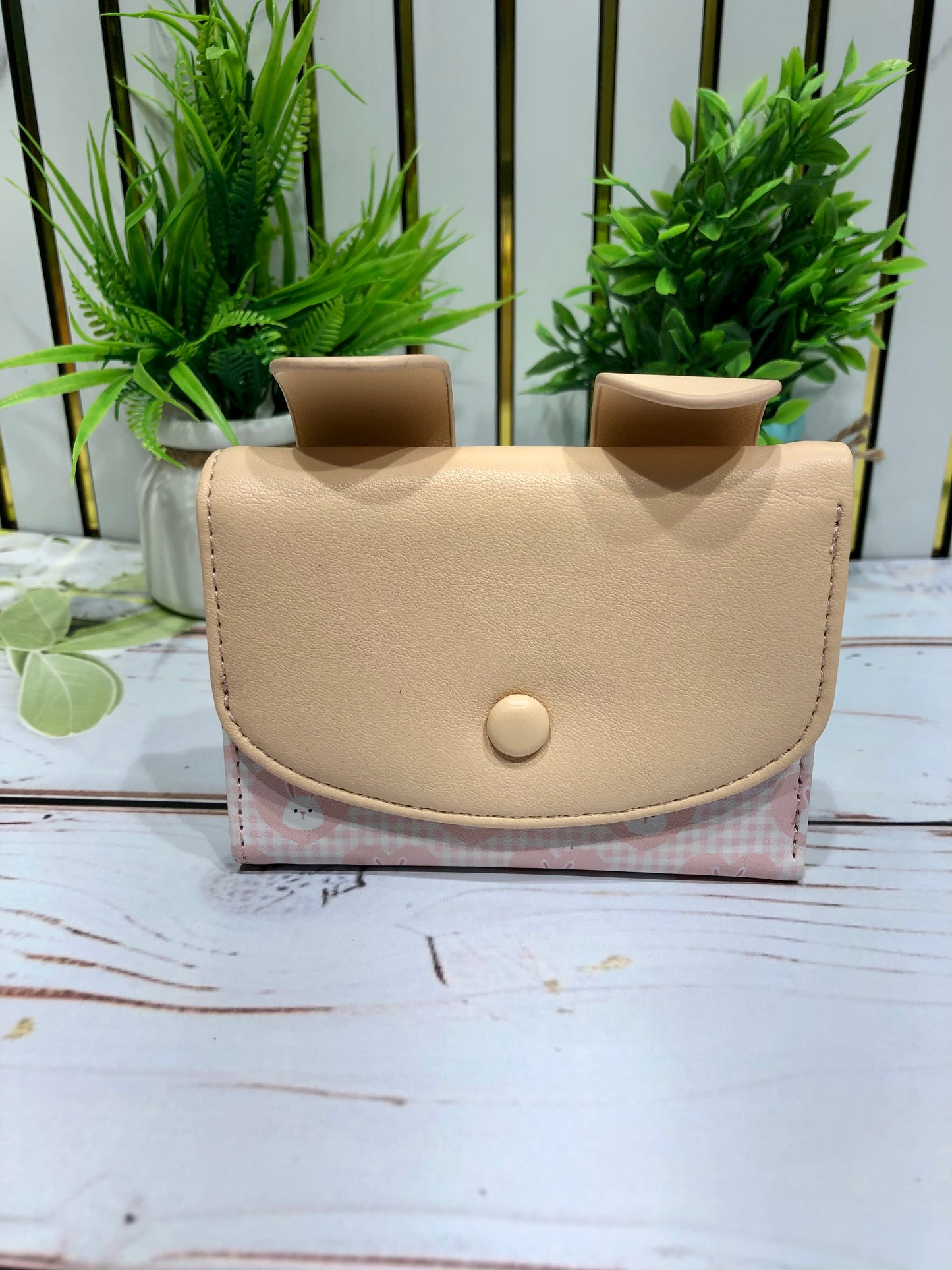 Home Pearl Cute Beige  Pink Women’s Wallet – Mini Snap Closure