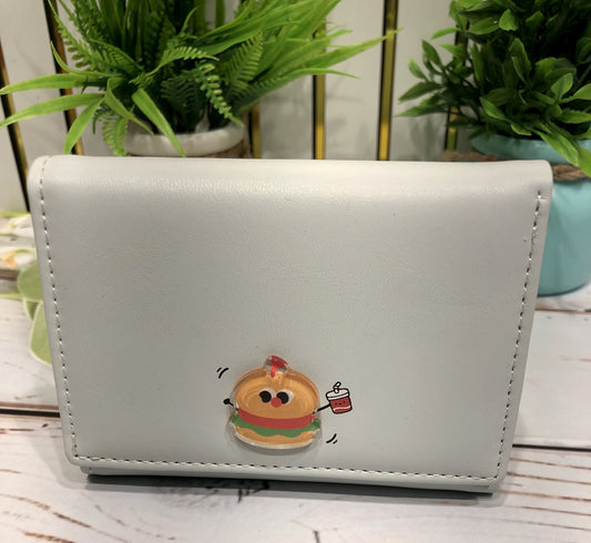 Home Pearl Quirky White Cartoon Wallet – “Burger Buddy” Mini Wallet for Women