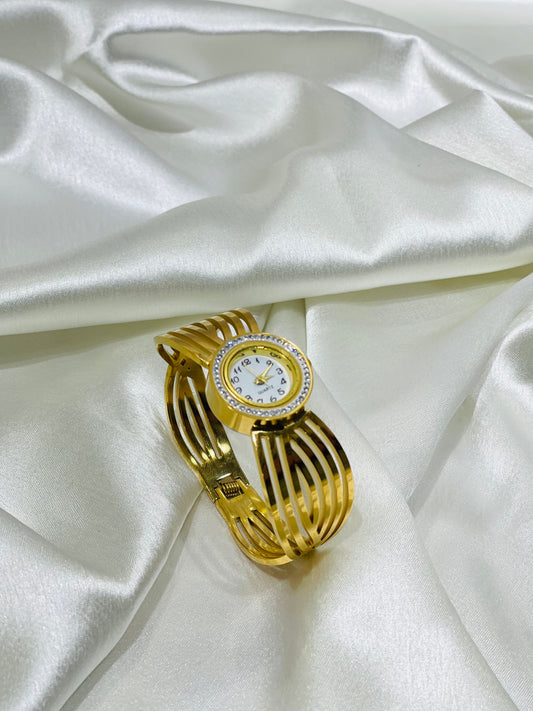Home Pearl Elegant Golden Cage-Design Bracelet Watch for Women-Anti Tarnish Gold Finish