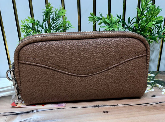 Home Pearl Elegant PU Leather Sling Wallet for Women – Coffee Brown
