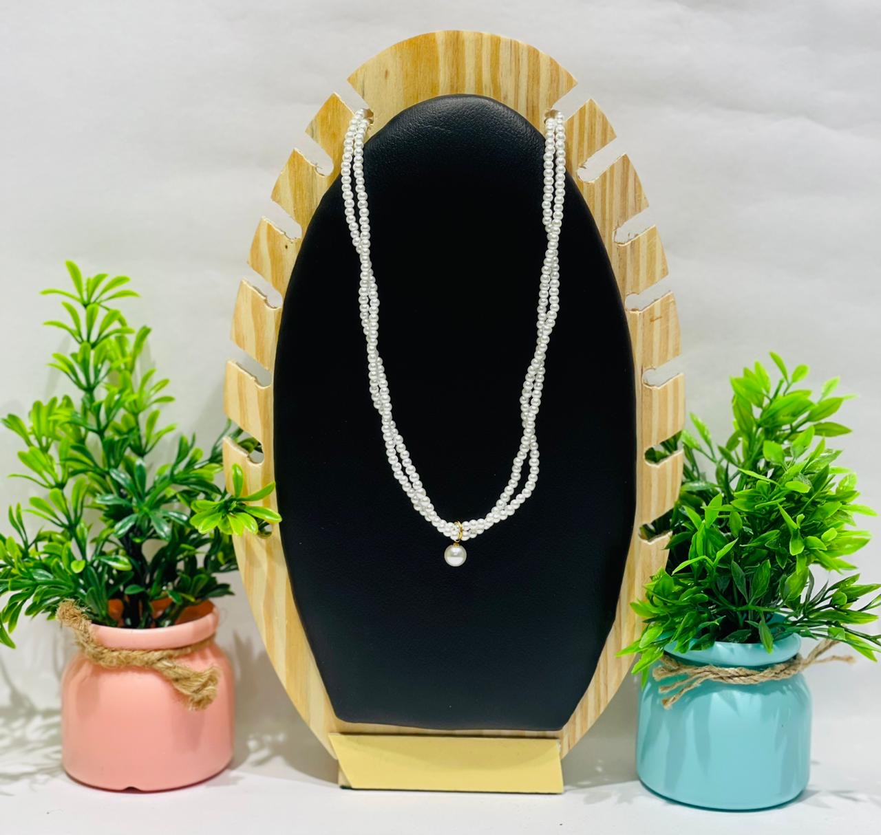 Home Pearl Classic Layered Pearl Bead Necklace with Drop Pendant-Anti Tarnish Gold Finish