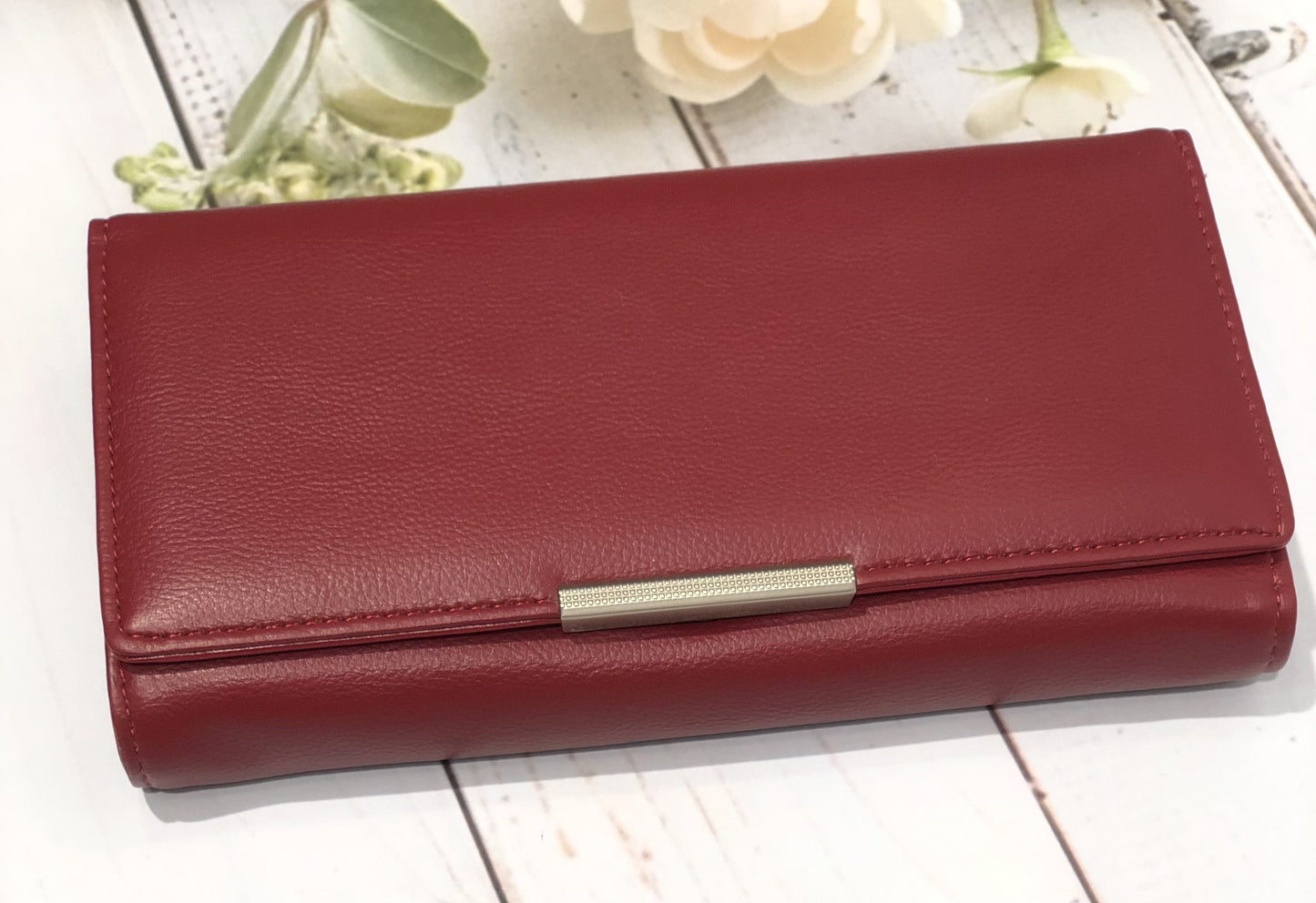 Home Pearl Chic Red Leather Long Wallet for Women – Bold  Elegant