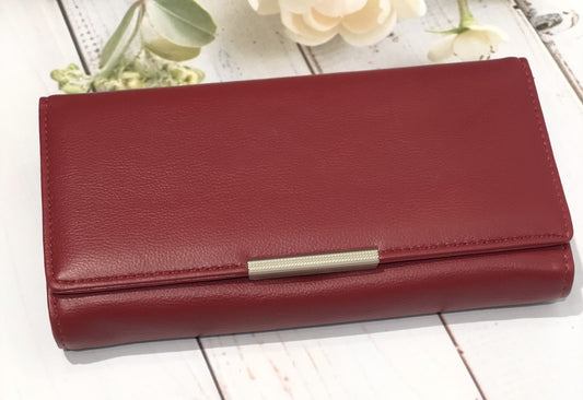Home Pearl Chic Red Leather Long Wallet for Women – Bold  Elegant