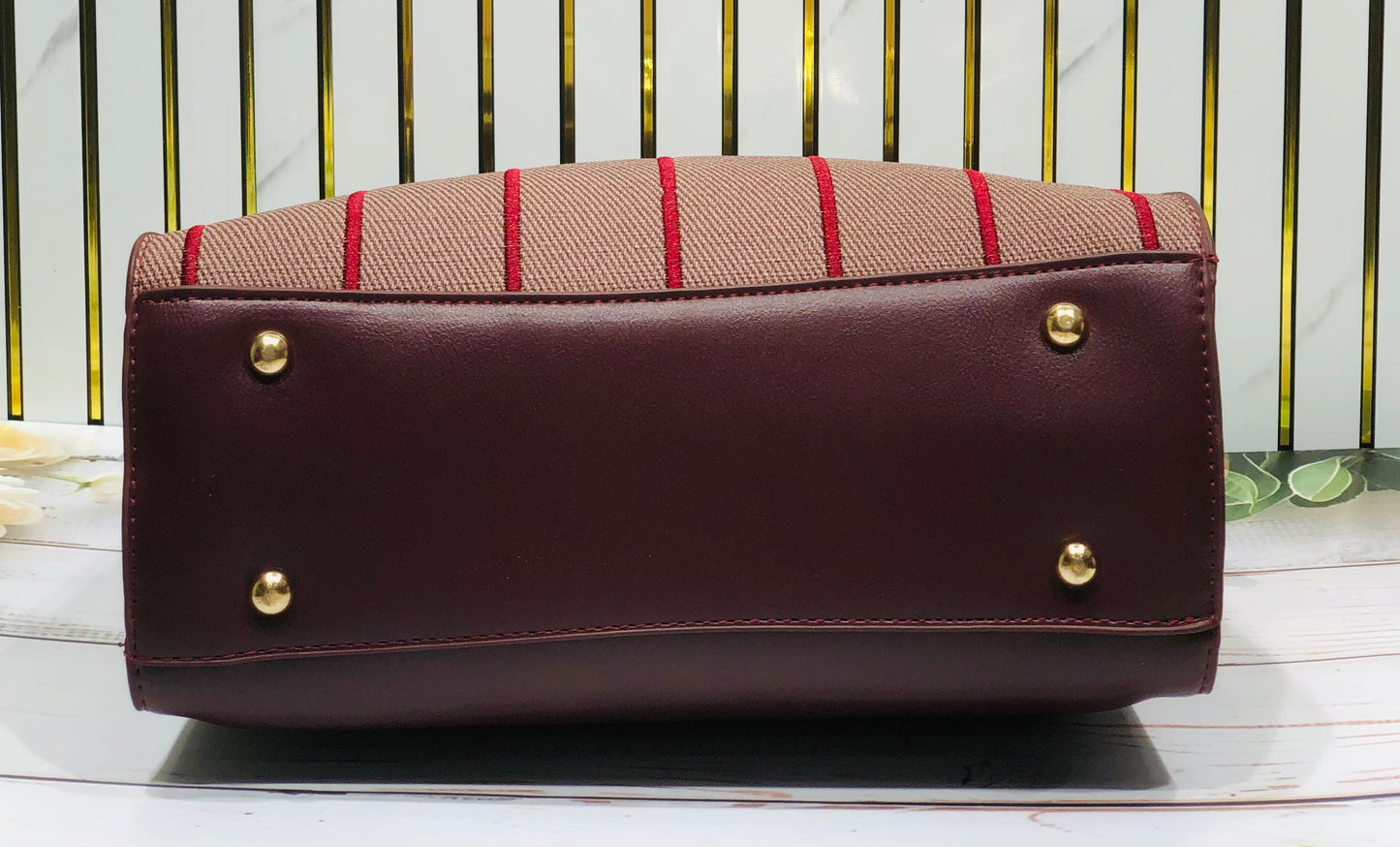 Home Pearl Elegant Striped Medium Handbag