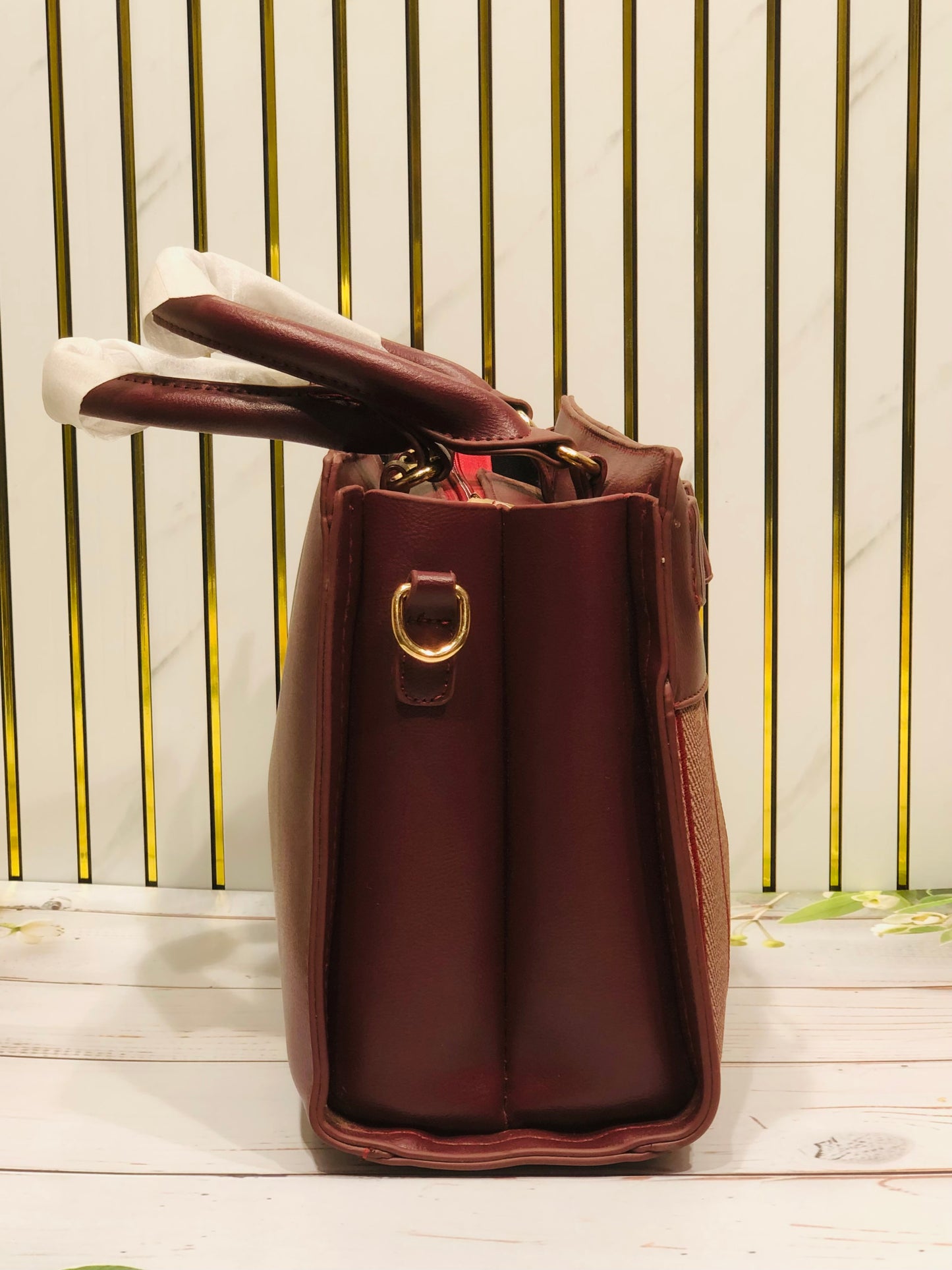 Home Pearl Elegant Striped Medium Handbag