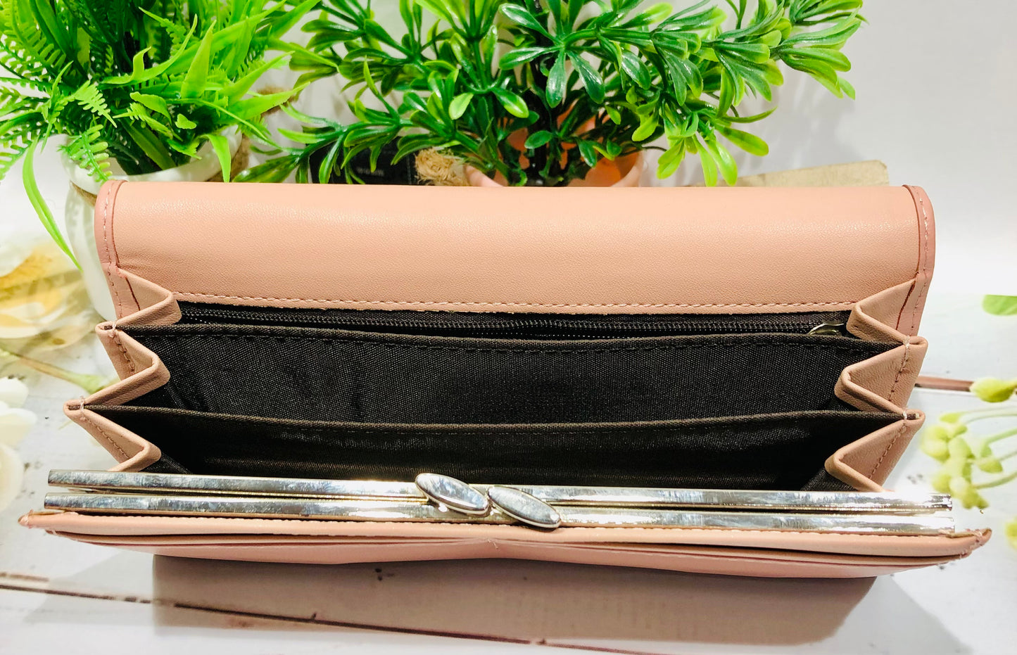 Home Pearl Blush Pink Butterfly Wallet for Women – Faux Leather Clutch Purse