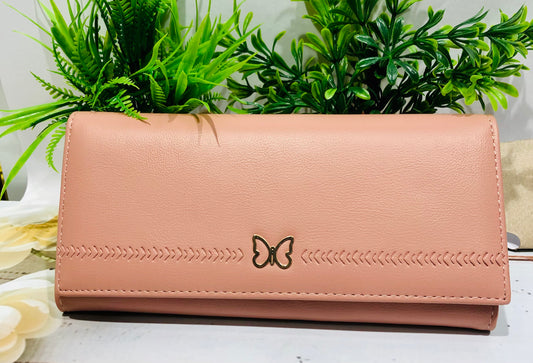 Home Pearl Blush Pink Butterfly Wallet for Women – Faux Leather Clutch Purse