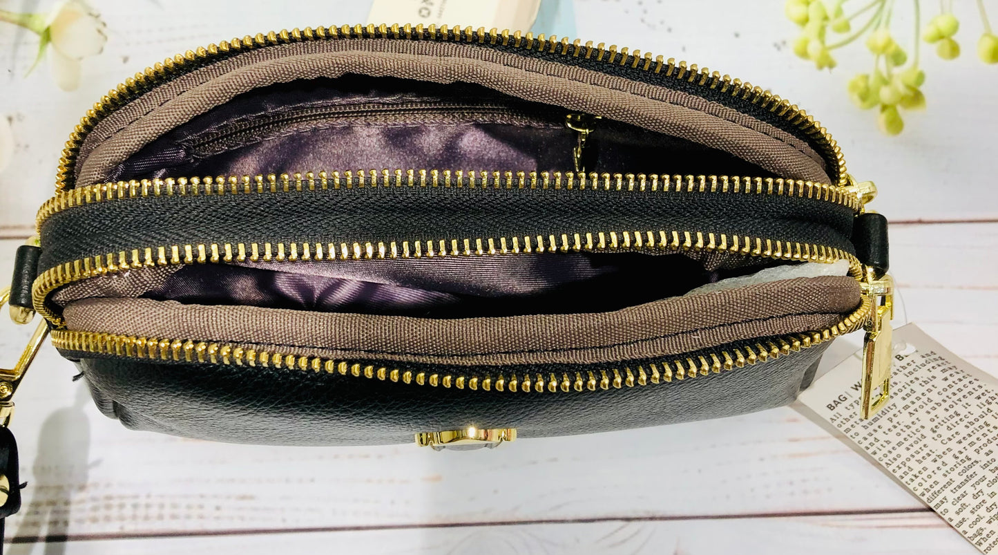 Home Pearl Elegant Black PU Leather Sling Wallet for Women