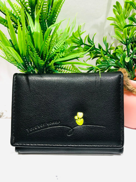 Home Pearl Elegant Black Floral Wallet – PU Leather Women’s Bi-Fold Wallet