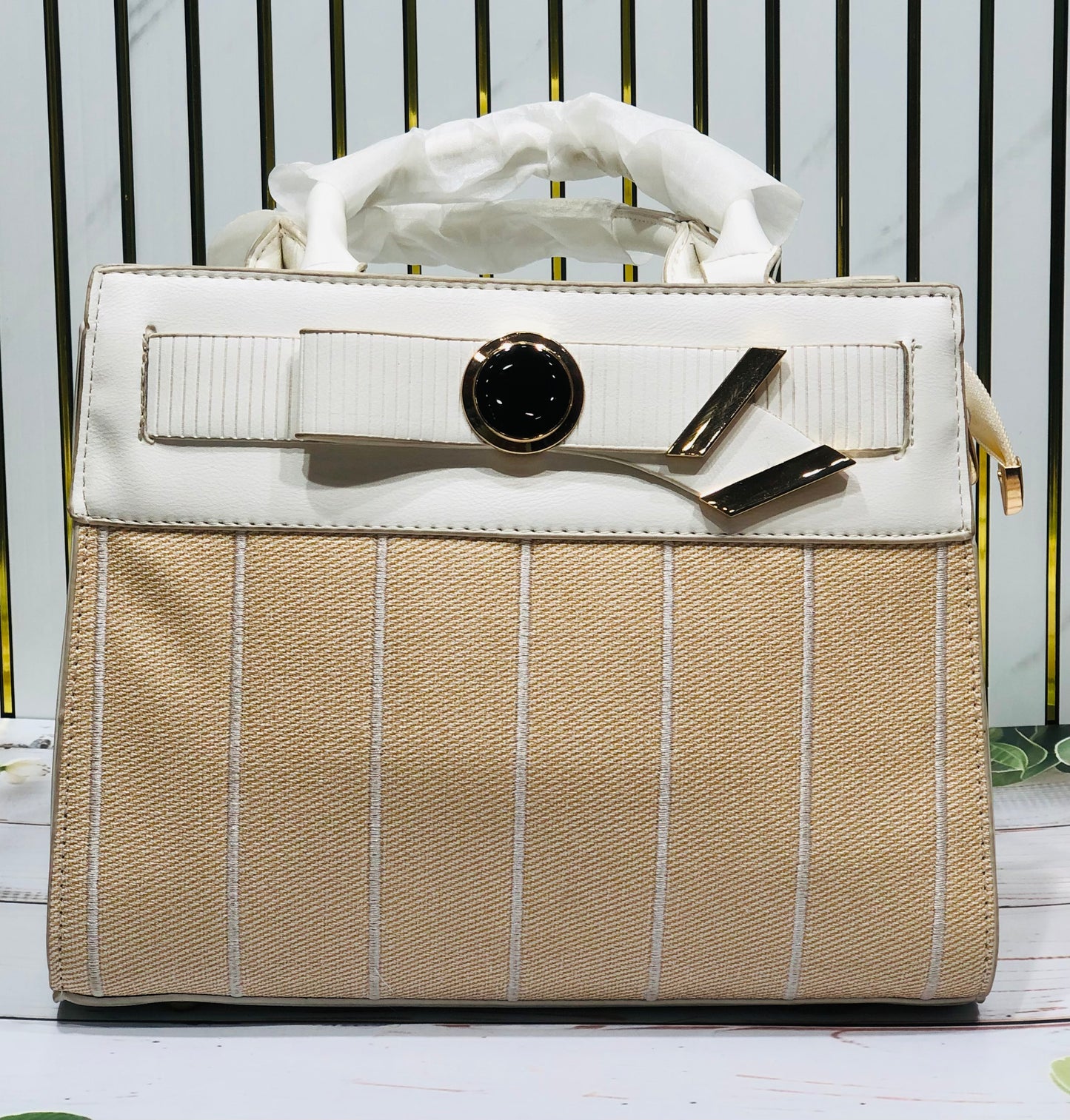 Home Pearl Elegant Striped Medium Handbag