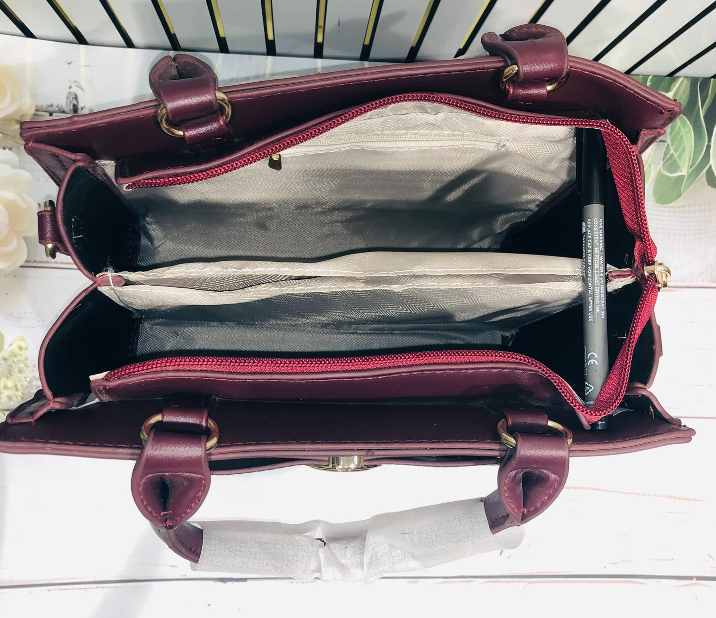 Home Pearl Elegant Striped Medium Handbag