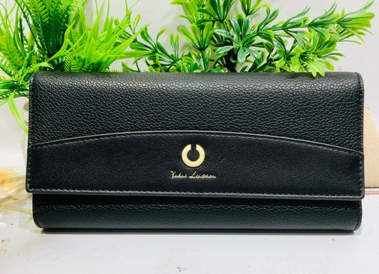 Home Pearl Classic Black Women's Wallet – Textured Faux Leather with Gold Accent